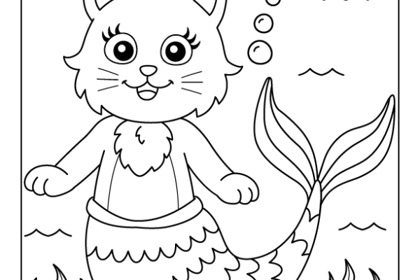 Cat Mermaid Coloring Page