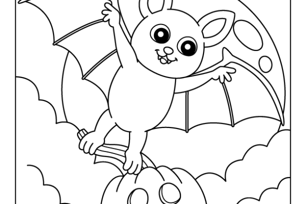 Flying Bat Halloween Coloring Page