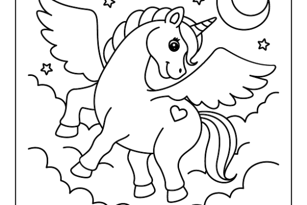 Flying Unicorn Coloring Page