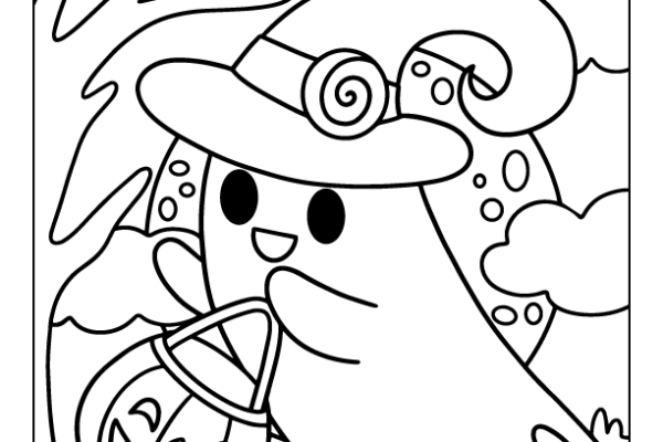 Ghost Witch Halloween Coloring Page