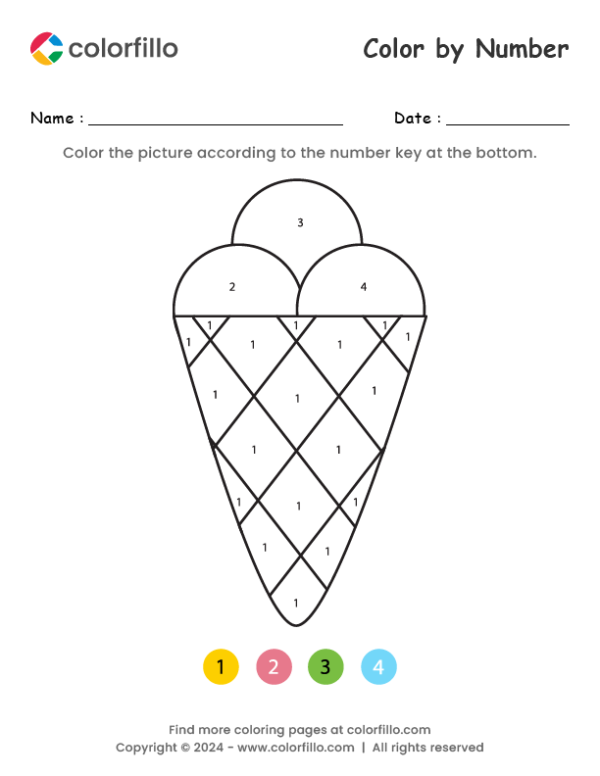 Ice Cream Cone Color by Number