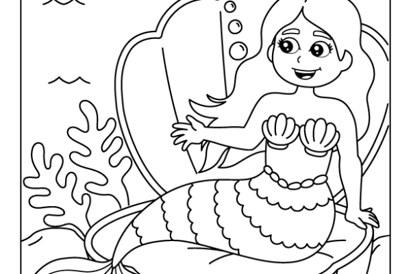 Mermaid Sitting in a Shell Coloring Page