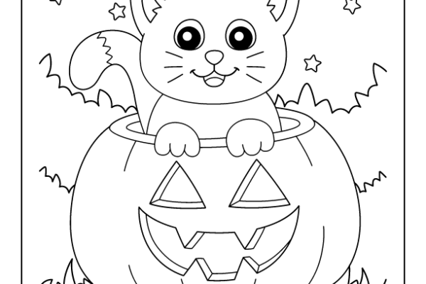 Pumpkin Cat Halloween Coloring Page