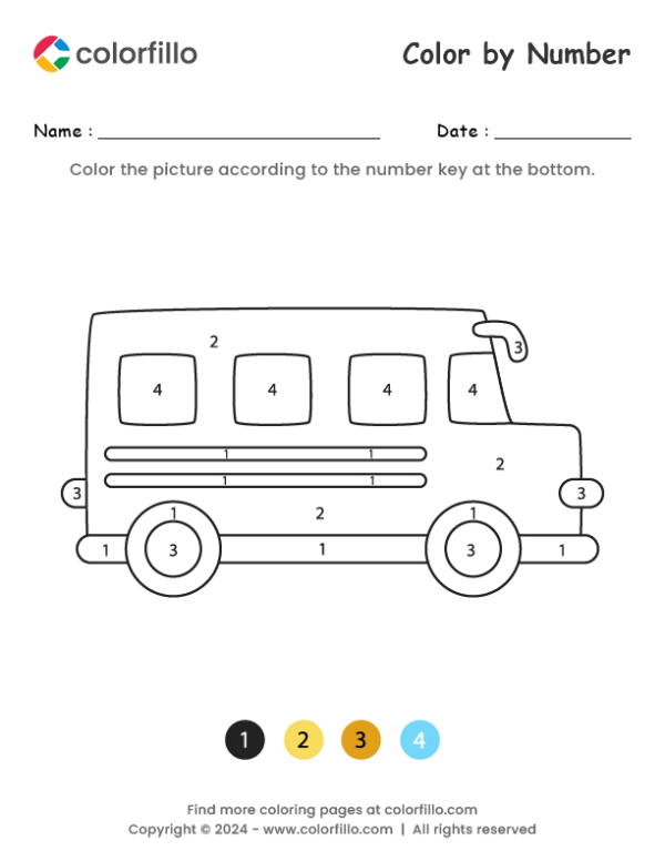 School Bus Color by Number