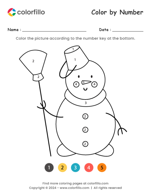 Snowman With Broom Color by Number