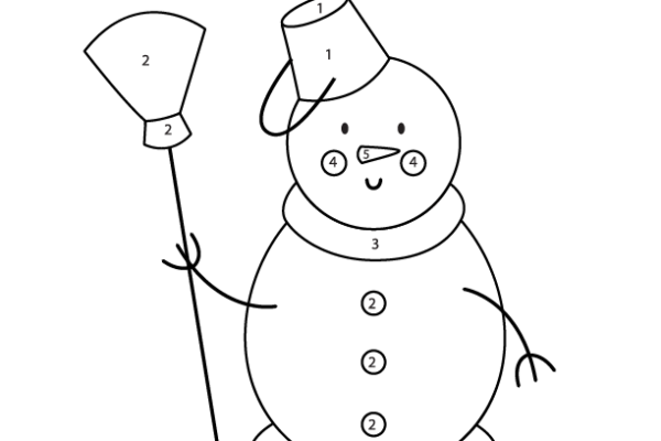 Snowman With Broom Color by Number