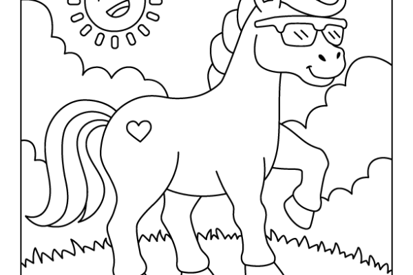 Sunglass Unicorn Coloring Page