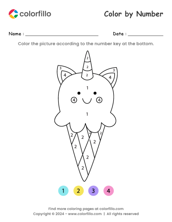 Unicorn Ice-Cream Color by Number