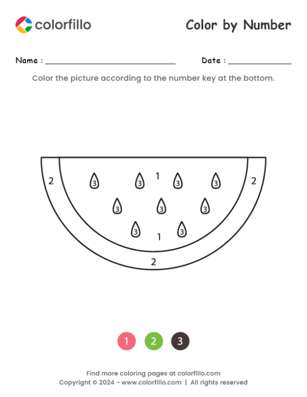 Watermelon Slice Color by Number
