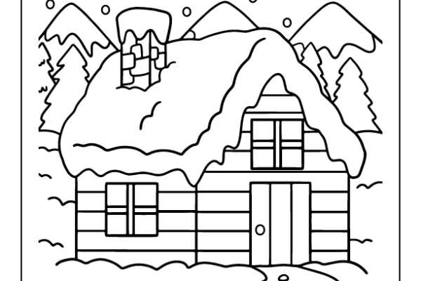 Winter House Coloring Page