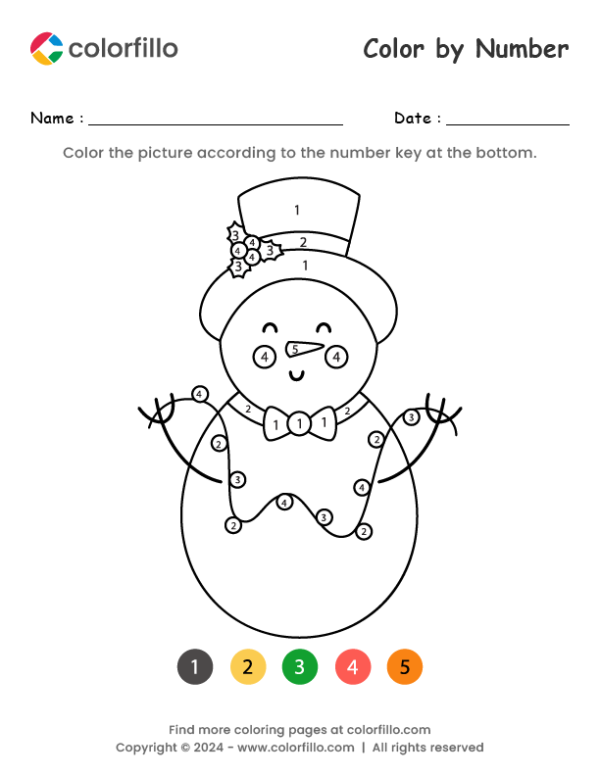 Xmas Snowman Color by Number